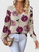 MAE - Jersey Floral con Escote en V y Mangas Caladas