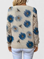 MAE - Jersey Floral con Escote en V y Mangas Caladas