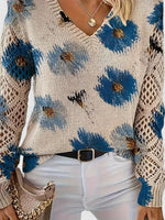 MAE - Jersey Floral con Escote en V y Mangas Caladas