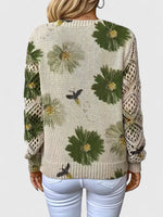 MAE - Jersey Floral con Escote en V y Mangas Caladas