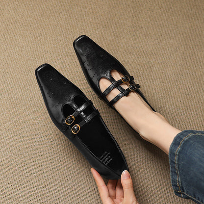 Ceyla | Bailarina Mary Jane de Doble Tira con Detalle Brogue