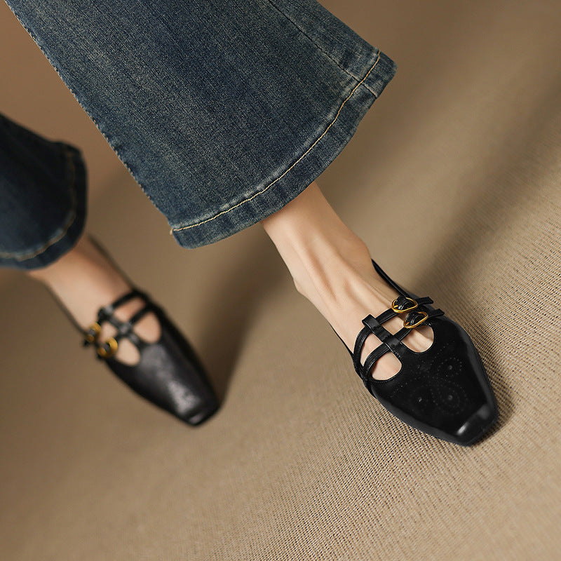 Ceyla | Bailarina Mary Jane de Doble Tira con Detalle Brogue