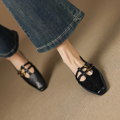 Ceyla | Bailarina Mary Jane de Doble Tira con Detalle Brogue