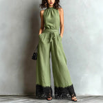Bianca | Mono de Pierna Ancha con Cinturón, Cuello Halter y Ribete de Encaje