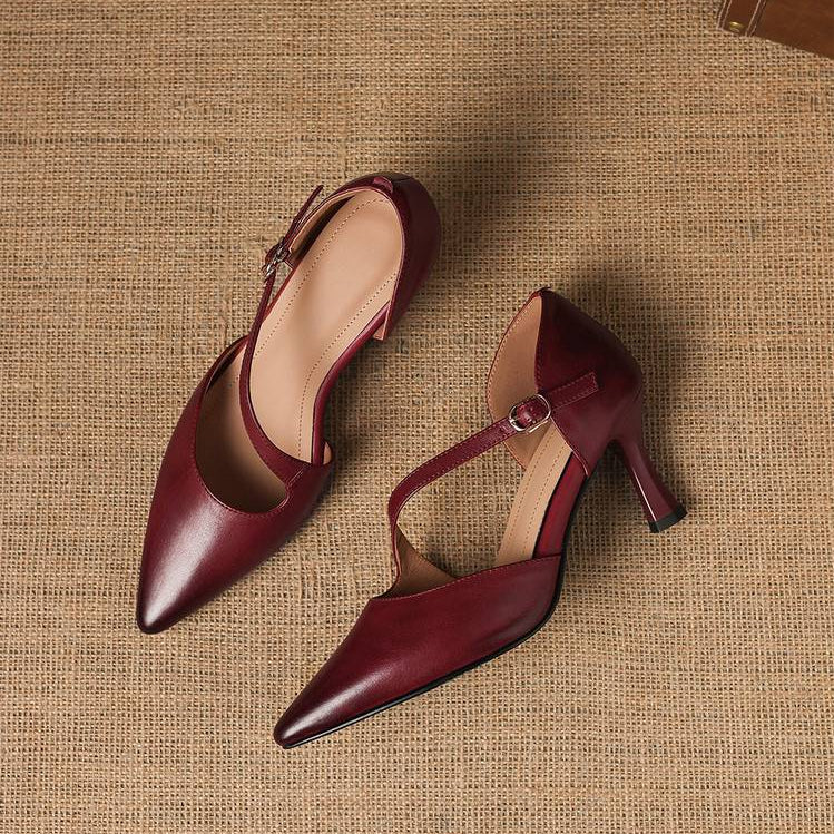 Avena | Zapatos de Tacón de Piel Genuina con Tiras Cruzadas