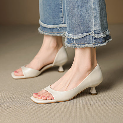 Celin | Zapatos de Tacón de Piel Genuina de Punta Abierta