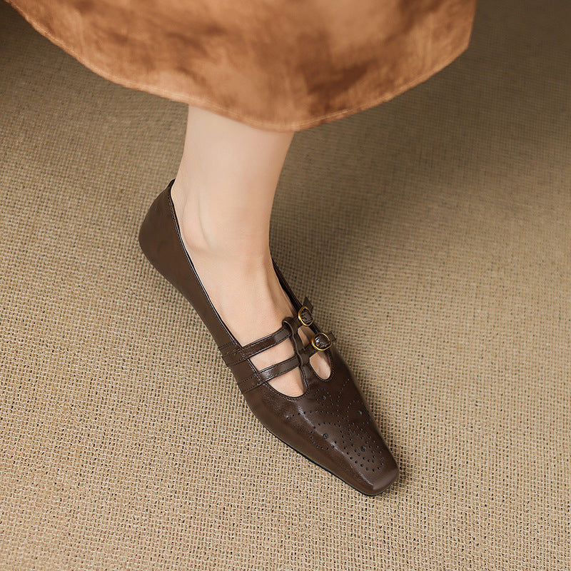 Ceyla | Bailarina Mary Jane de Doble Tira con Detalle Brogue
