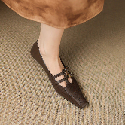 Ceyla | Bailarina Mary Jane de Doble Tira con Detalle Brogue
