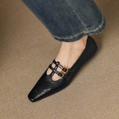Ceyla | Bailarina Mary Jane de Doble Tira con Detalle Brogue