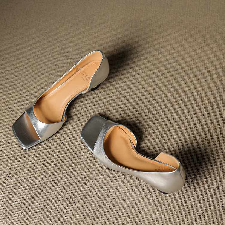 Celin | Zapatos de Tacón de Piel Genuina de Punta Abierta