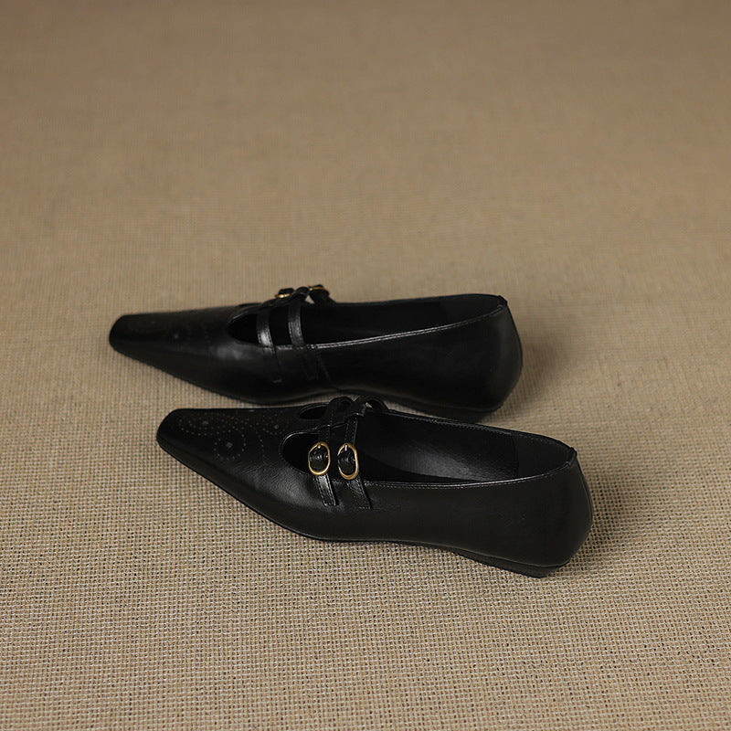 Ceyla | Bailarina Mary Jane de Doble Tira con Detalle Brogue