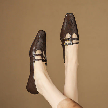 Ceyla | Bailarina Mary Jane de Doble Tira con Detalle Brogue