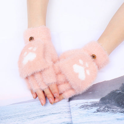 NAYARA - Guantes de Peluche con Estampado de Huella de Gato