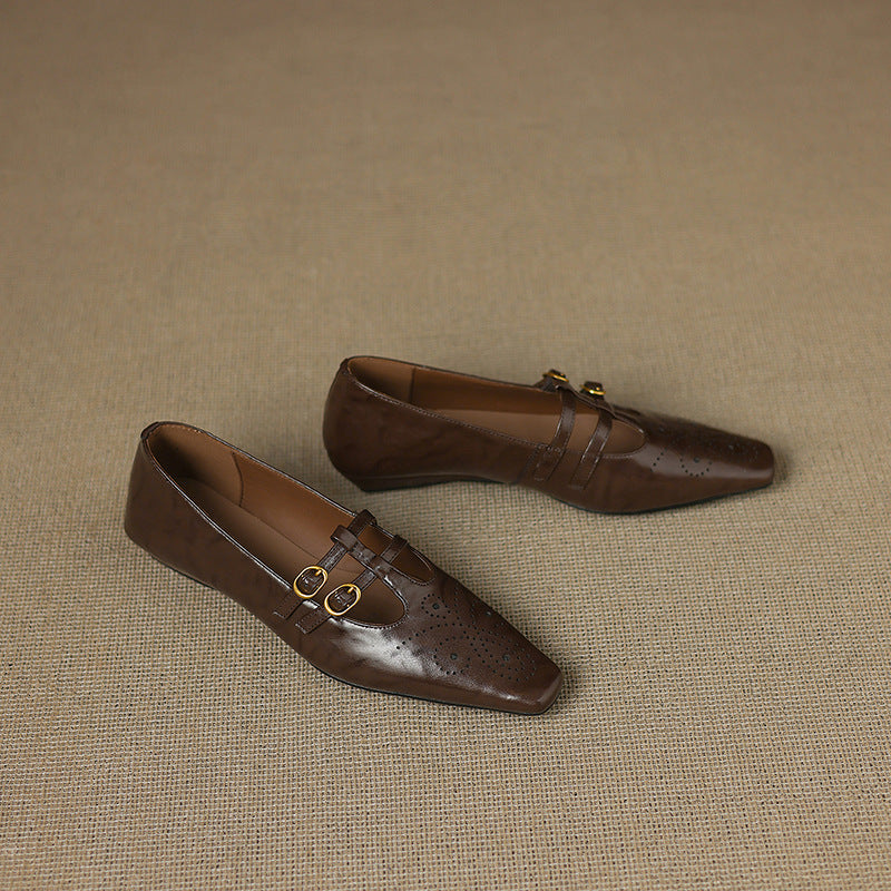 Ceyla | Bailarina Mary Jane de Doble Tira con Detalle Brogue