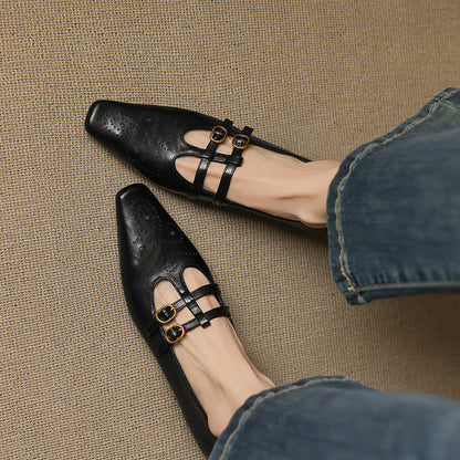 Ceyla | Bailarina Mary Jane de Doble Tira con Detalle Brogue