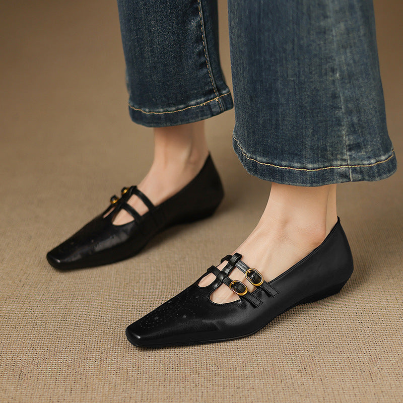 Ceyla | Bailarina Mary Jane de Doble Tira con Detalle Brogue