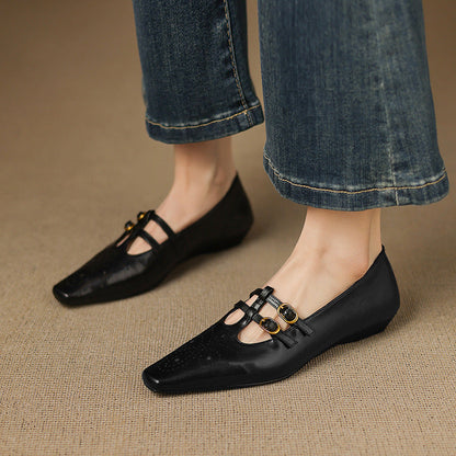 Ceyla | Bailarina Mary Jane de Doble Tira con Detalle Brogue