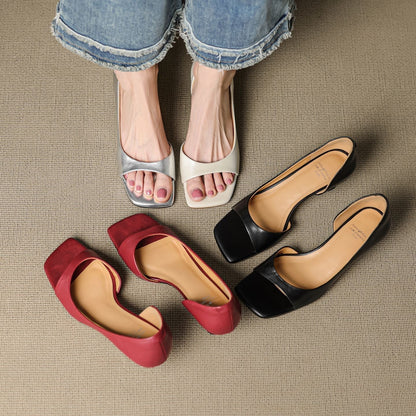Celin | Zapatos de Tacón de Piel Genuina de Punta Abierta