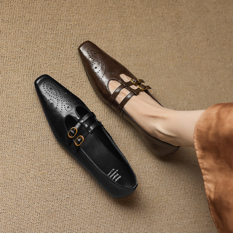 Ceyla | Bailarina Mary Jane de Doble Tira con Detalle Brogue