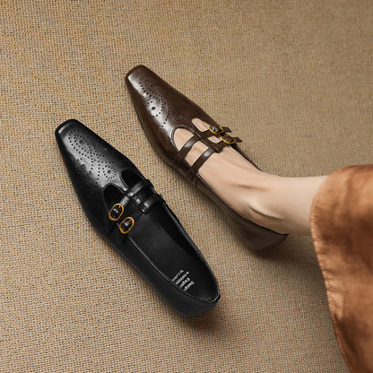 Ceyla | Bailarina Mary Jane de Doble Tira con Detalle Brogue