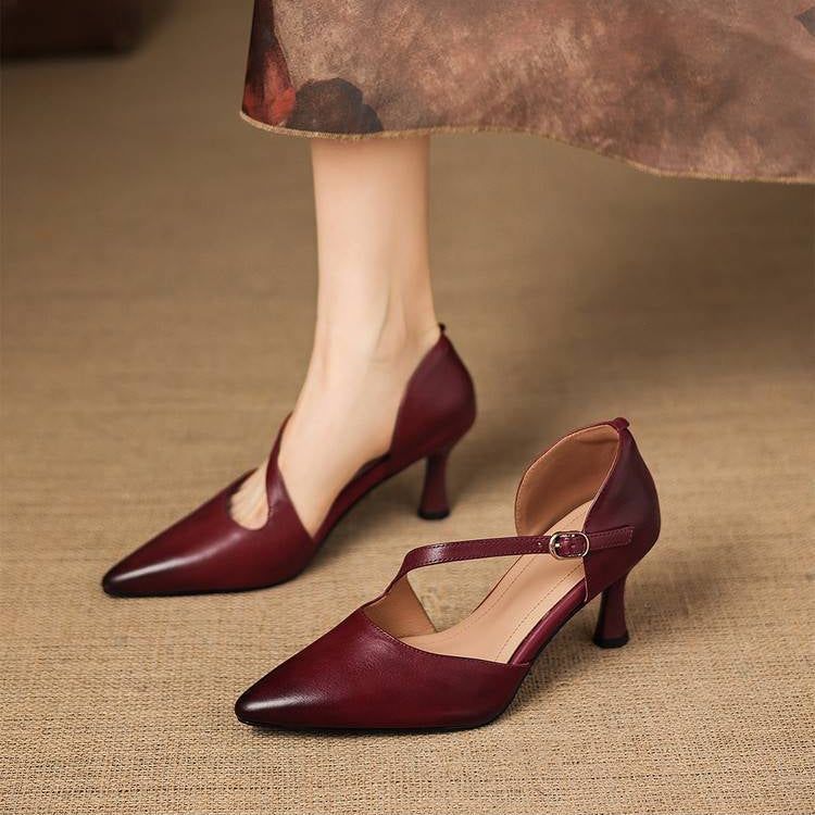 Avena | Zapatos de Tacón de Piel Genuina con Tiras Cruzadas
