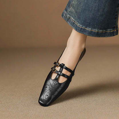 Ceyla | Bailarina Mary Jane de Doble Tira con Detalle Brogue