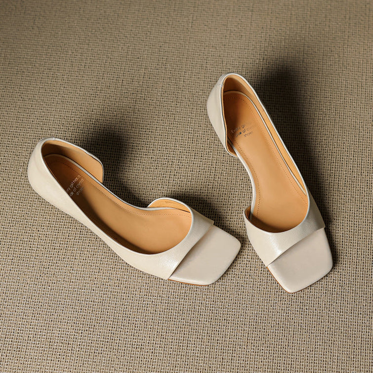 Celin | Zapatos de Tacón de Piel Genuina de Punta Abierta