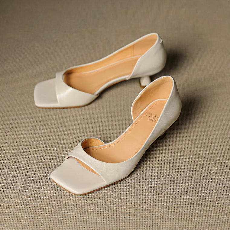 Celin | Zapatos de Tacón de Piel Genuina de Punta Abierta
