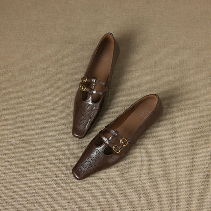 Ceyla | Bailarina Mary Jane de Doble Tira con Detalle Brogue