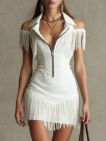 Julia | Vestido Retro Americano de Ante con Borlas y Hombros Descubiertos, Estilo Western