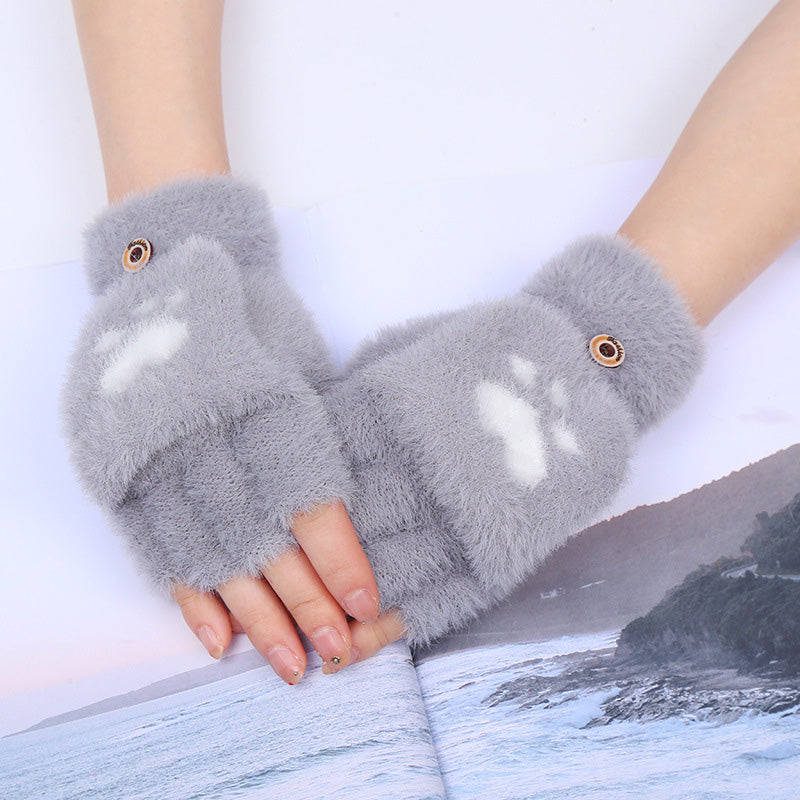 NAYARA - Guantes de Peluche con Estampado de Huella de Gato