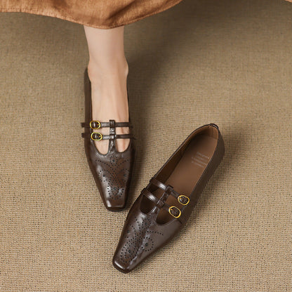 Ceyla | Bailarina Mary Jane de Doble Tira con Detalle Brogue