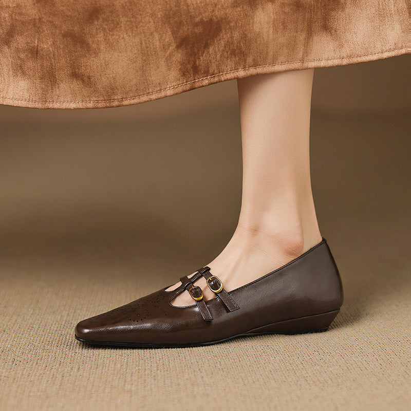Ceyla | Bailarina Mary Jane de Doble Tira con Detalle Brogue