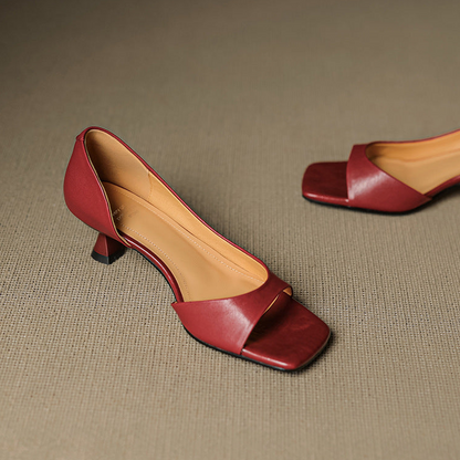 Celin | Zapatos de Tacón de Piel Genuina de Punta Abierta
