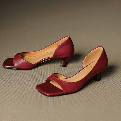 Celin | Zapatos de Tacón de Piel Genuina de Punta Abierta
