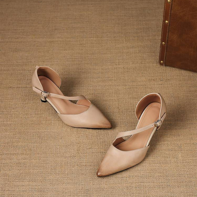Avena | Zapatos de Tacón de Piel Genuina con Tiras Cruzadas