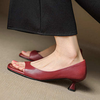 Celin | Zapatos de Tacón de Piel Genuina de Punta Abierta