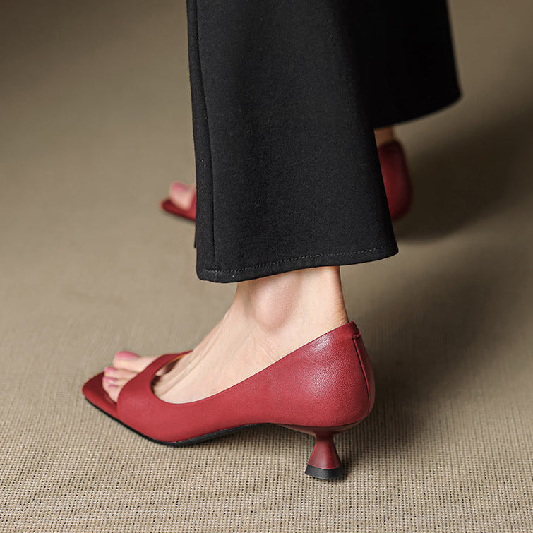 Celin | Zapatos de Tacón de Piel Genuina de Punta Abierta