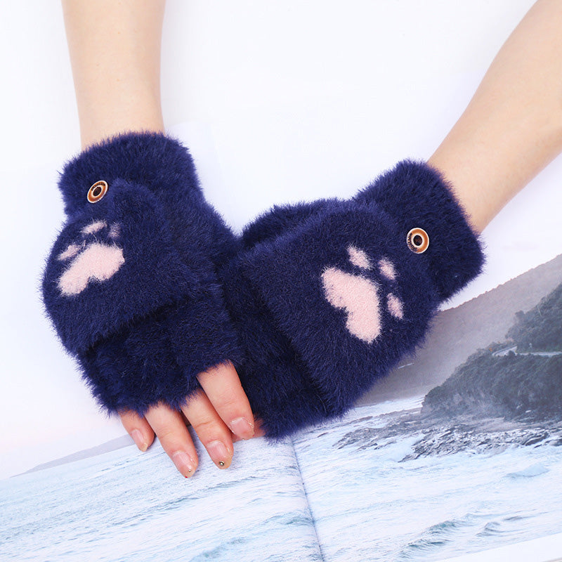 NAYARA - Guantes de Peluche con Estampado de Huella de Gato