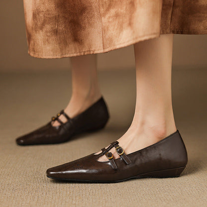 Ceyla | Bailarina Mary Jane de Doble Tira con Detalle Brogue