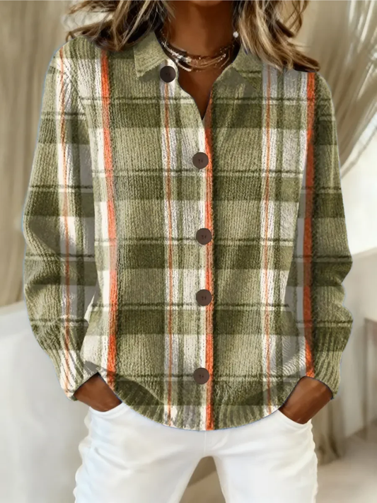 Hazel | Cárdigan de Cuadros Verde Oliva con Botones