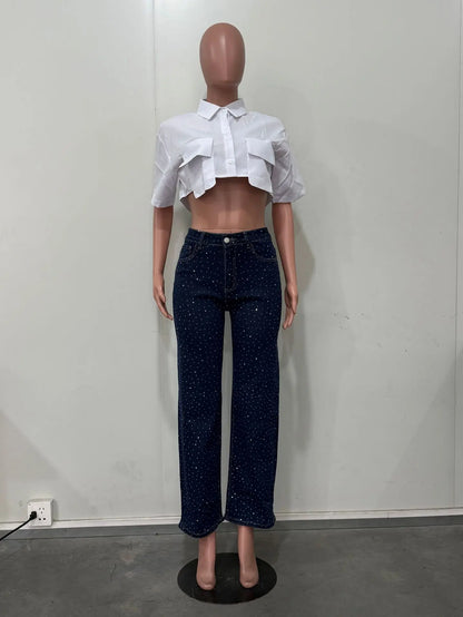 Soraia - Vaqueros denim con pedrería para mujer