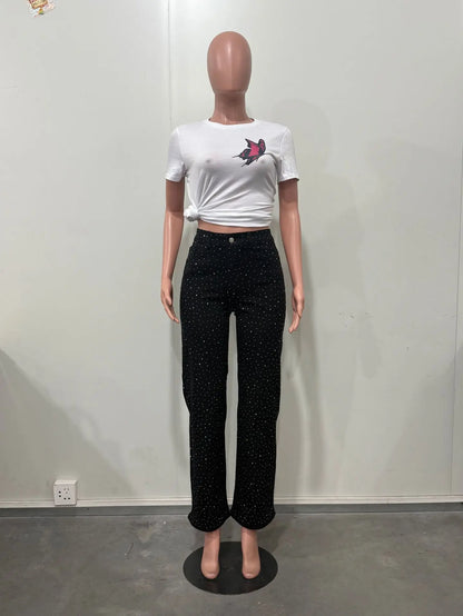 Soraia - Vaqueros denim con pedrería para mujer