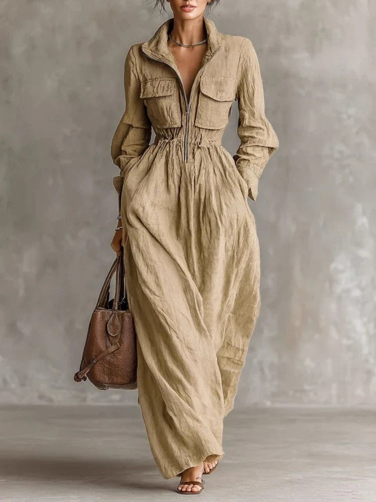 Aurora | Vestido largo boho con cinturón elástico y bolsillos