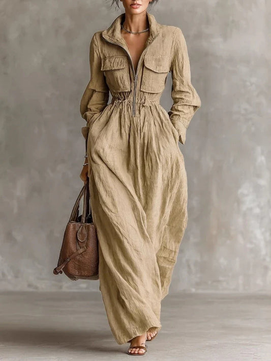 Aurora | Vestido largo boho con cinturón elástico y bolsillos
