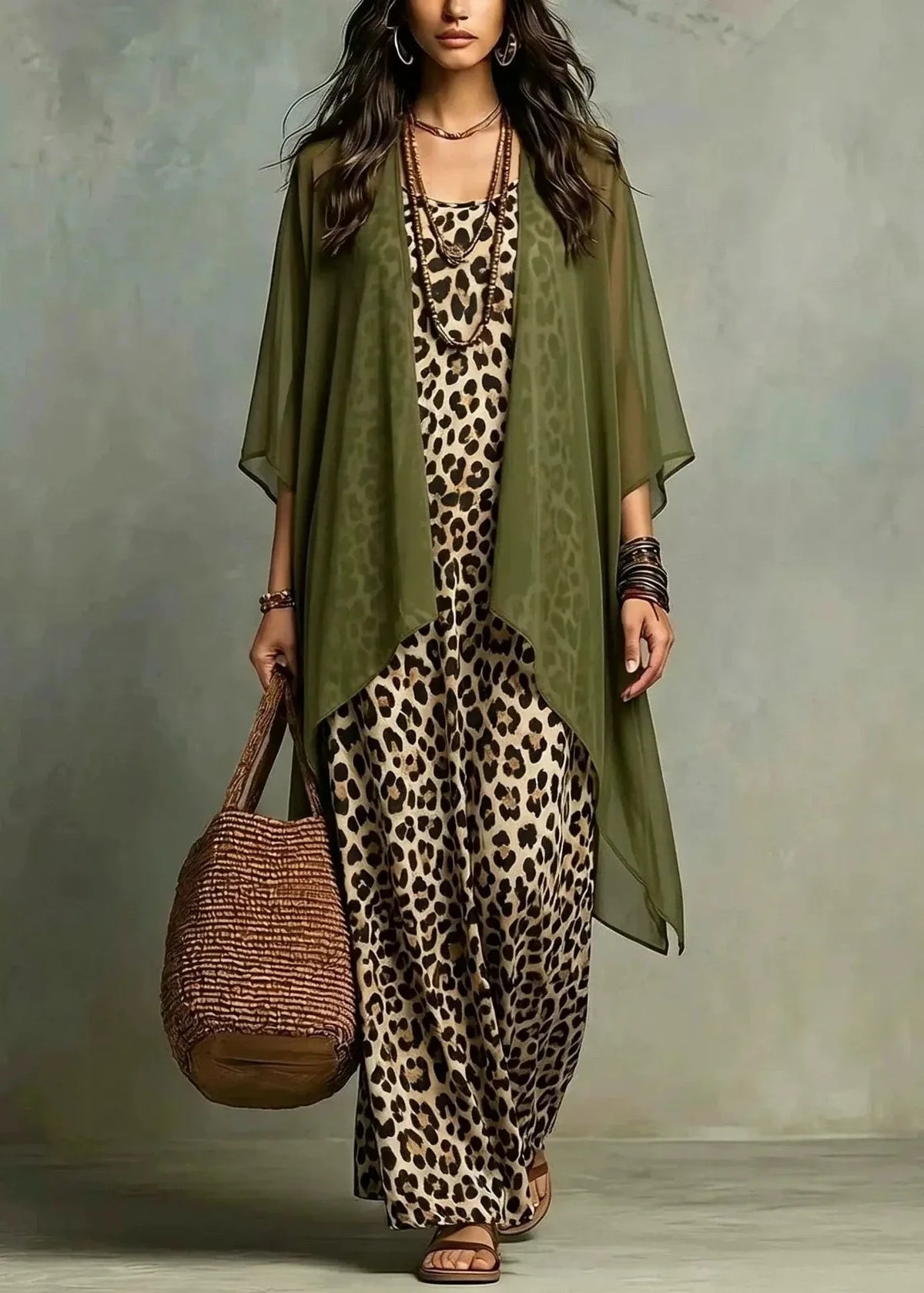 Ludovica | Conjunto boho en chifón con estampado de leopardo