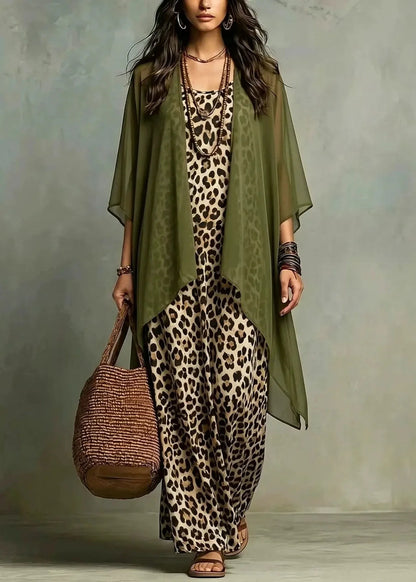 Ludovica | Conjunto boho en chifón con estampado de leopardo