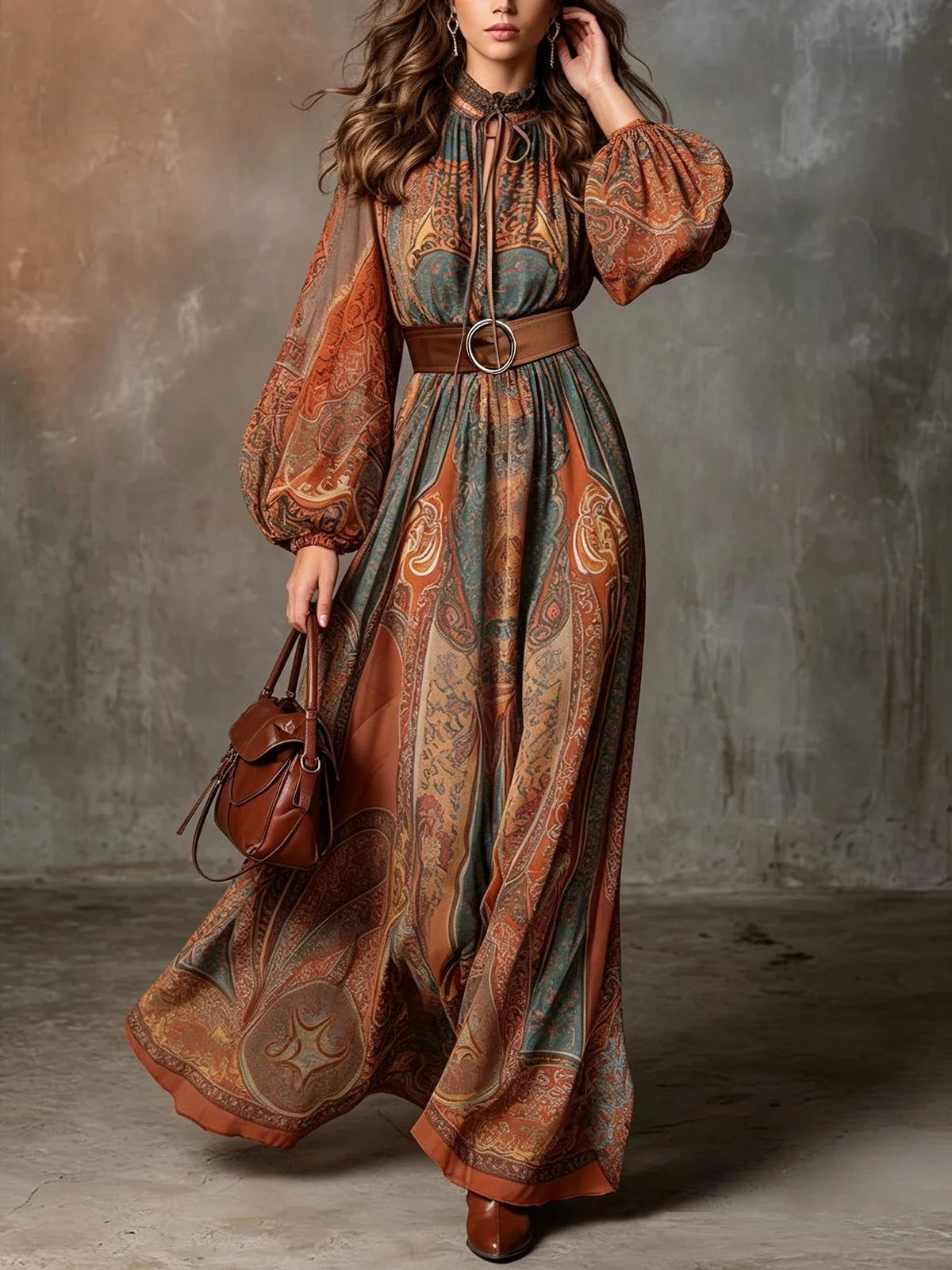 Serena | Vestido boho con estampado y cinturón