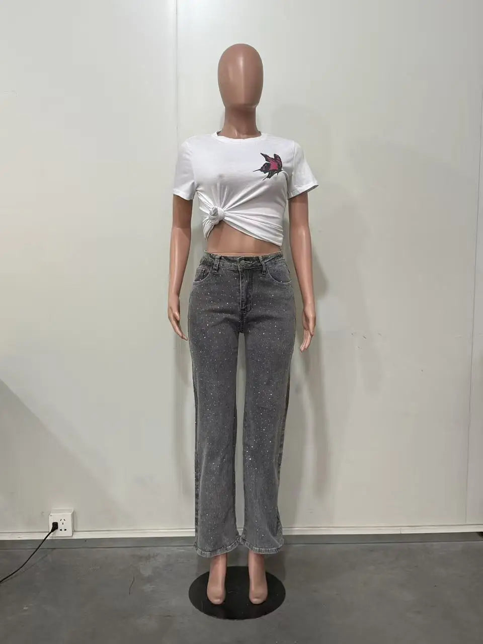 Vaqueros denim con pedrería para mujer