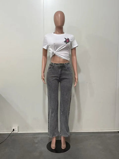 Soraia - Vaqueros denim con pedrería para mujer